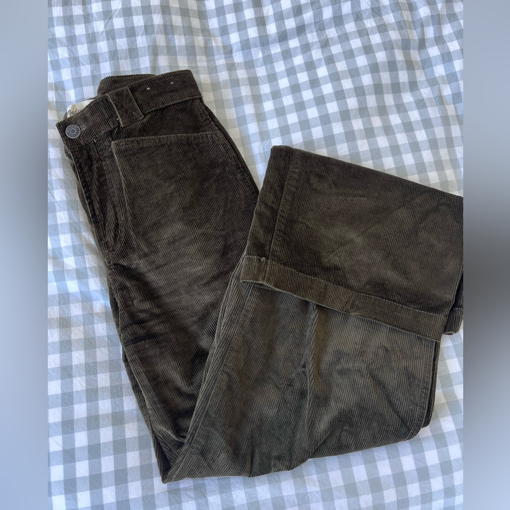 Madewell Emmett Wide Leg Pants in Green Courdaroy